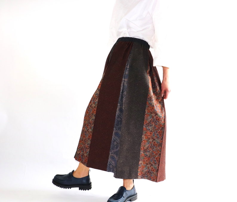 Wild Silk Pleated Skirt Patchwork Skirt Silk Skirt Long Skirt Handmade Cape Unique Cape Pleated Maxi Skirt image 5