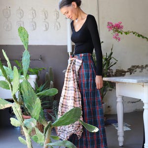 long pleated patchwork skirt in pure silk
