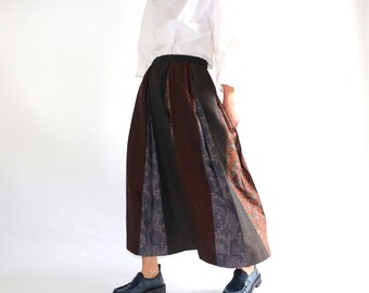 Wild Silk Pleated Skirt Patchwork Skirt Silk Skirt Long Skirt Handmade Cape Unique Cape Pleated Maxi Skirt