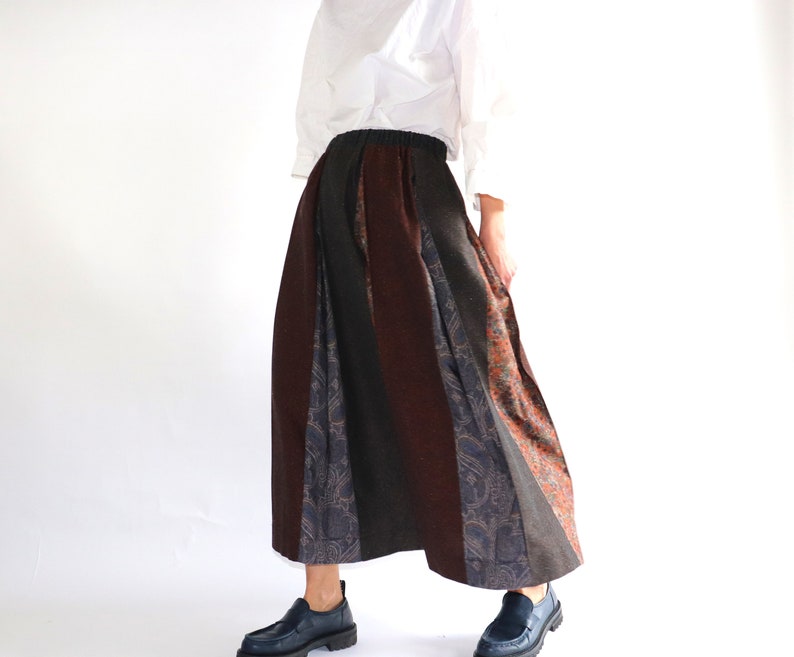 Wild Silk Pleated Skirt Patchwork Skirt Silk Skirt Long Skirt Handmade Cape Unique Cape Pleated Maxi Skirt image 1