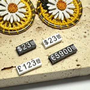 Etiqueta de precio, Signo de precio, Mini etiqueta de precio, Etiqueta de precio para exhibición de joyas, Soporte de mostrador, Precio de la letra numérica en dólares, Kit de bloque para la tienda minorista