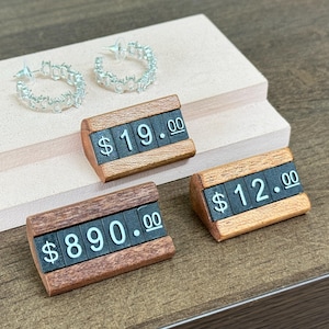 Etiqueta de precio, letrero de precio, etiqueta de precio pequeña, etiqueta de precio para exhibición de joyas, soporte de mostrador, precio en dólares con números y letras, kit de bloques para tienda minorista