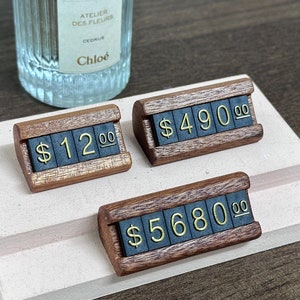 Etiqueta de precio, letrero de precio, etiqueta de precio pequeña, etiqueta de precio para exhibición de joyas, soporte de mostrador, precio en dólares con números y letras, kit de bloques para tienda minorista
