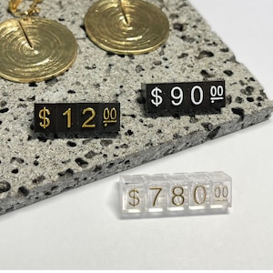 Etiqueta de precio, signo de precio, etiqueta de precio pequeña, etiqueta de precio para exhibición de joyería, soporte de mostrador, precio en dólares con letras numéricas, kit de bloques para tienda minorista