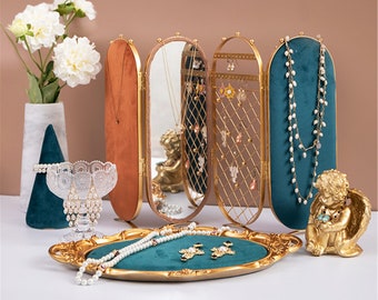 Velvet Jewelry Display Set: Retro Earring Necklace Holder