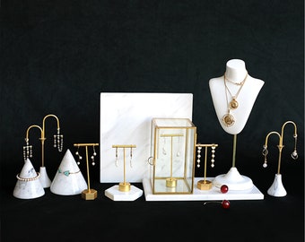 Retro Jewelry Display , Marble Jewelry Display, Bracelet Holder, Jewelry Display Set, Necklace Stand, White Jewelry Display Set, 202102