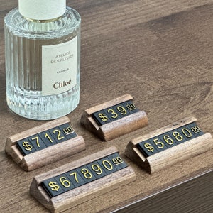 Etiqueta de precio, letrero de precio, etiqueta de precio pequeña, etiqueta de precio para exhibición de joyas, soporte de mostrador, precio en dólares con números y letras, kit de bloques para tienda minorista