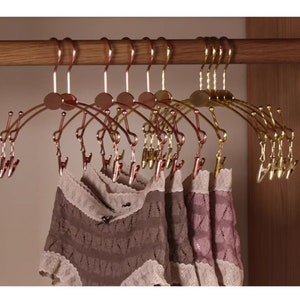 Lingerie store stainless steel gold hangers against the wall