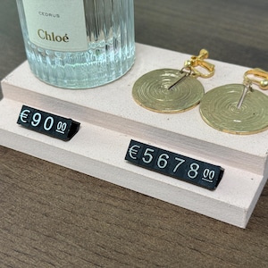Etiqueta de precio, letrero de precio, etiqueta de precio pequeña, etiqueta de precio para exhibición de joyas, soporte de mostrador, precio en dólares con números y letras, letrero de euros