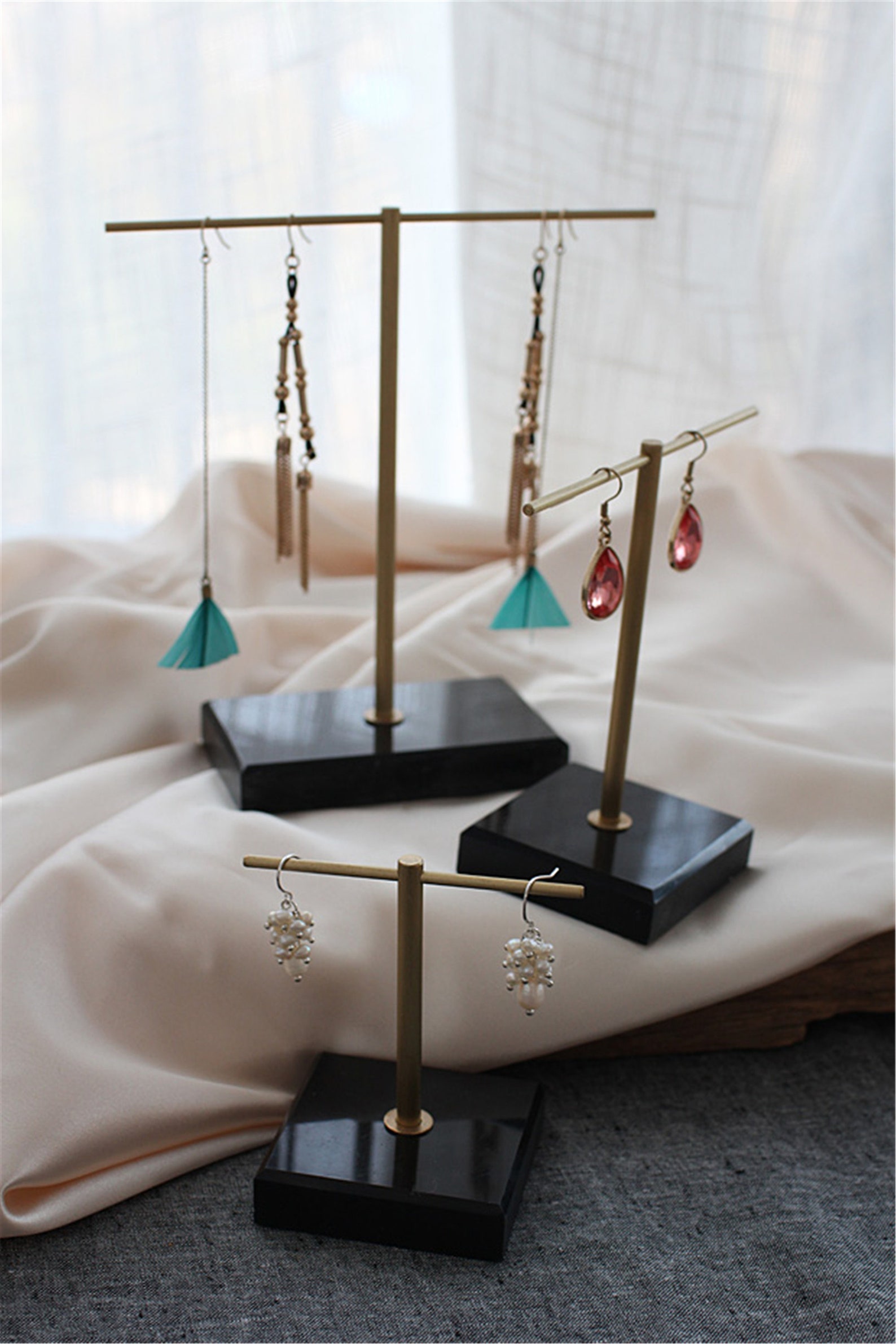 Black marble jewelry display black jewelry organizer stand Etsy