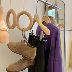 木製スカーフハンガー、バッグフック、リングスカーフハンガー、衣類ストーンディスプレイ、パンツ/ネクタイ/靴/バッグディスプレイ用ハンガー/フック、ナチュラルスタイル、