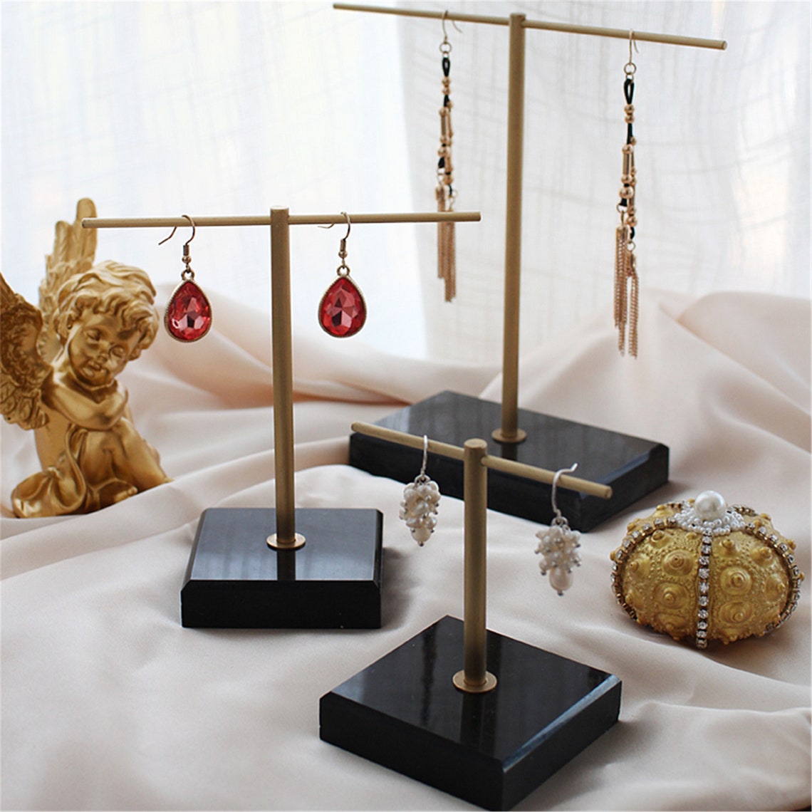 Black marble jewelry display black jewelry organizer stand Etsy