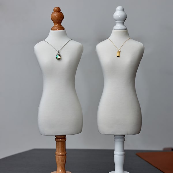 Mini Female Dress Form Mannequin, Pinnable Mannequin with Round Wooden Base, Fitting Mannequin for Sewing, Jewelry Stand, Necklace Display,