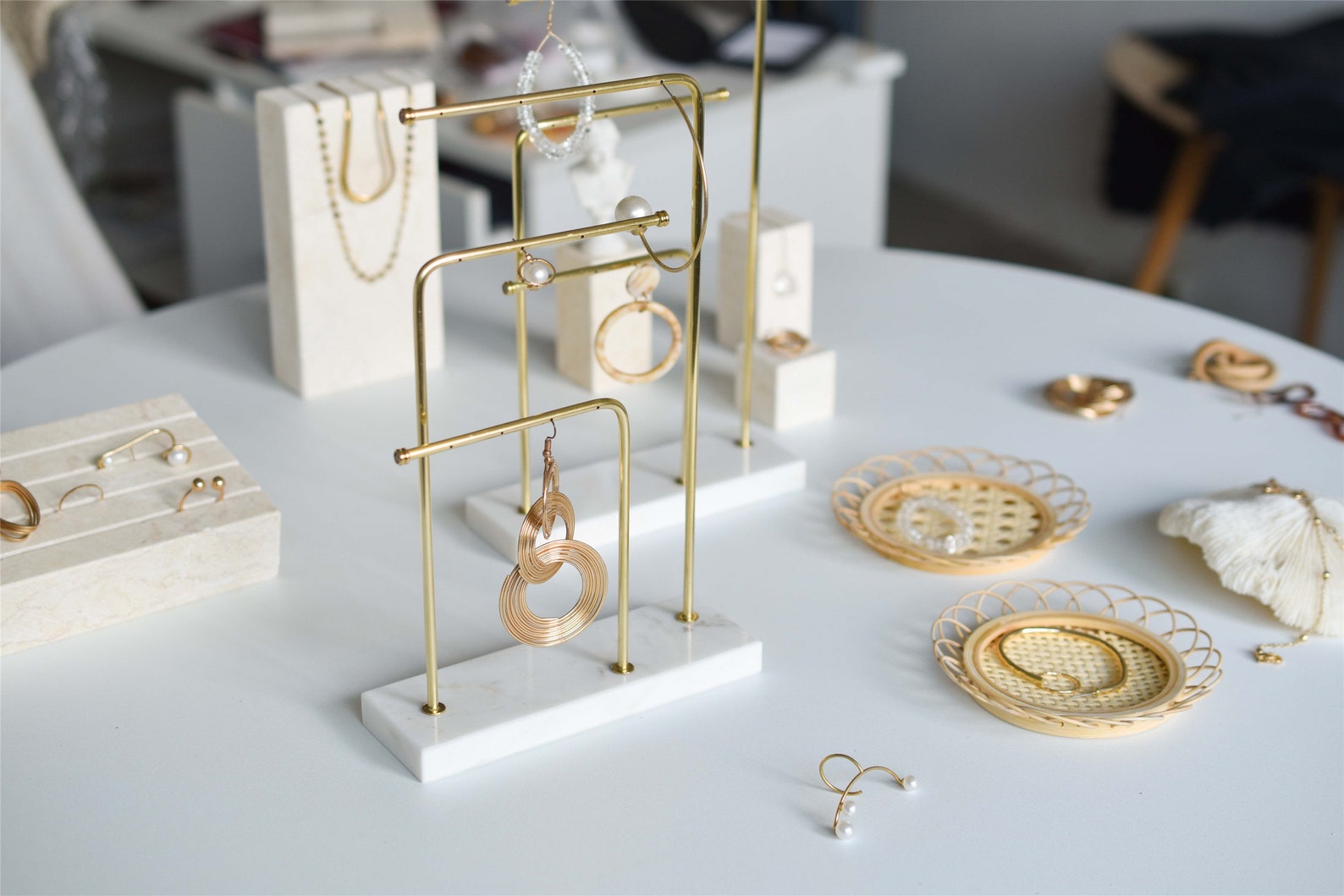 White marble jewelry display white jewelry organizer stand Etsy