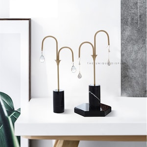 大理石製ジュエリーディスプレイスタンド：真鍮製イヤリングホルダーオーガナイザー