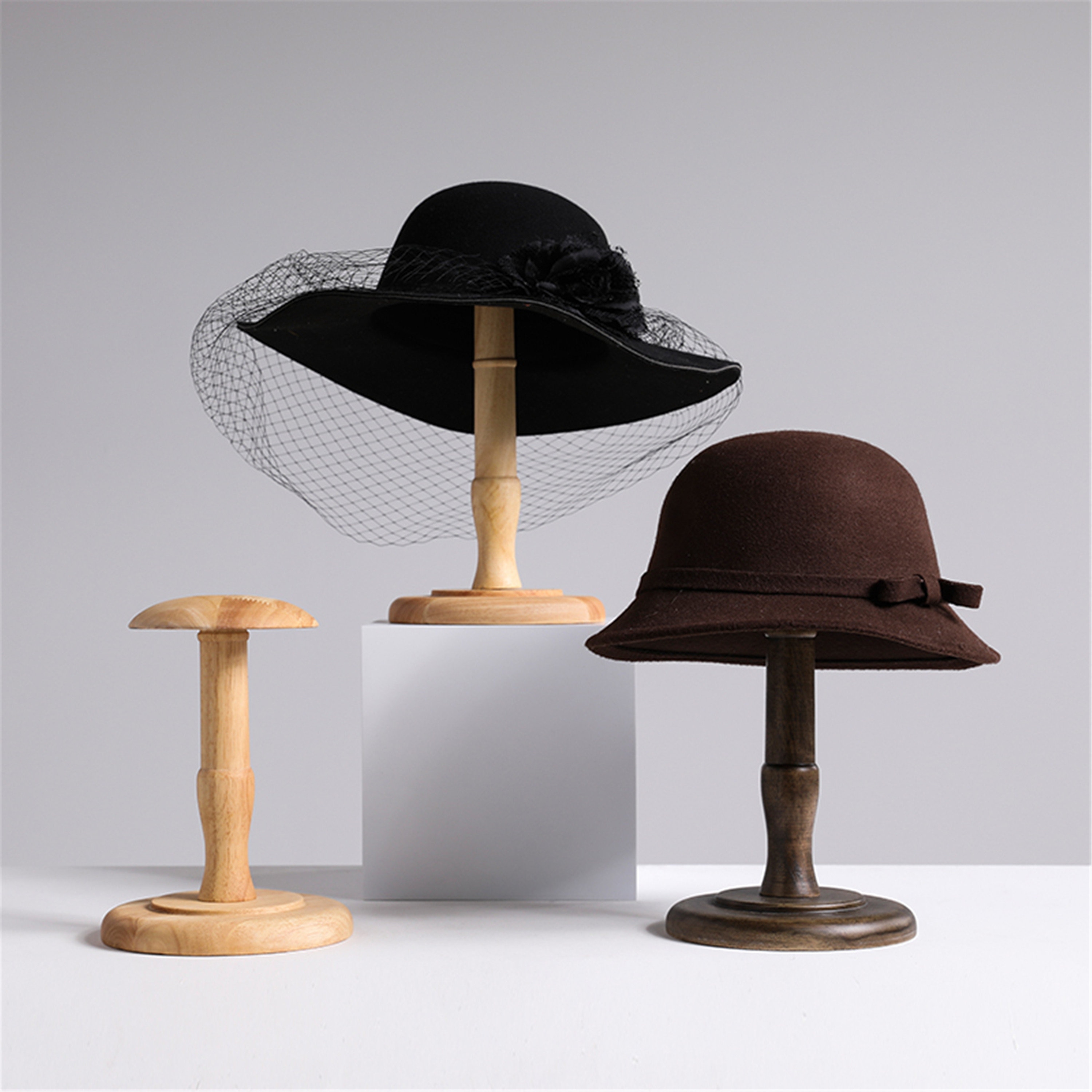 Antique Hat Stand Wood Wooden Pedestal Hat Display Cap Holder Candle ...