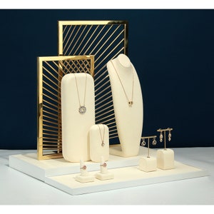 jewelry organizer, velvet metal jewelry display, jewelry display set, gold jewelry display, retail display, craft fair jewelry display