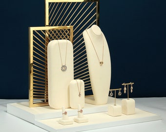 Gold Metal Jewelry Display Set: Velvet Retail Organizer