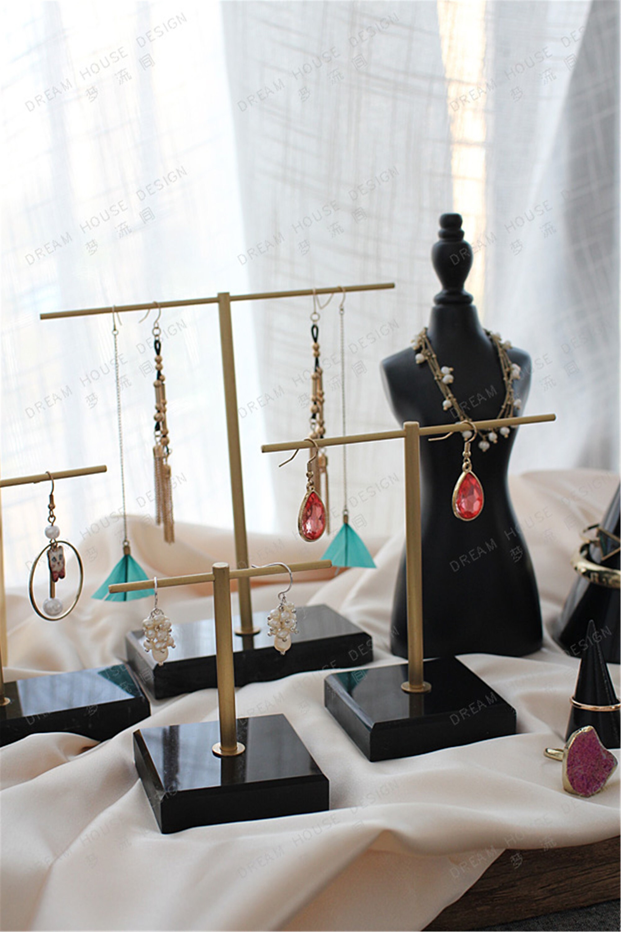 Black marble jewelry display black jewelry organizer stand Etsy