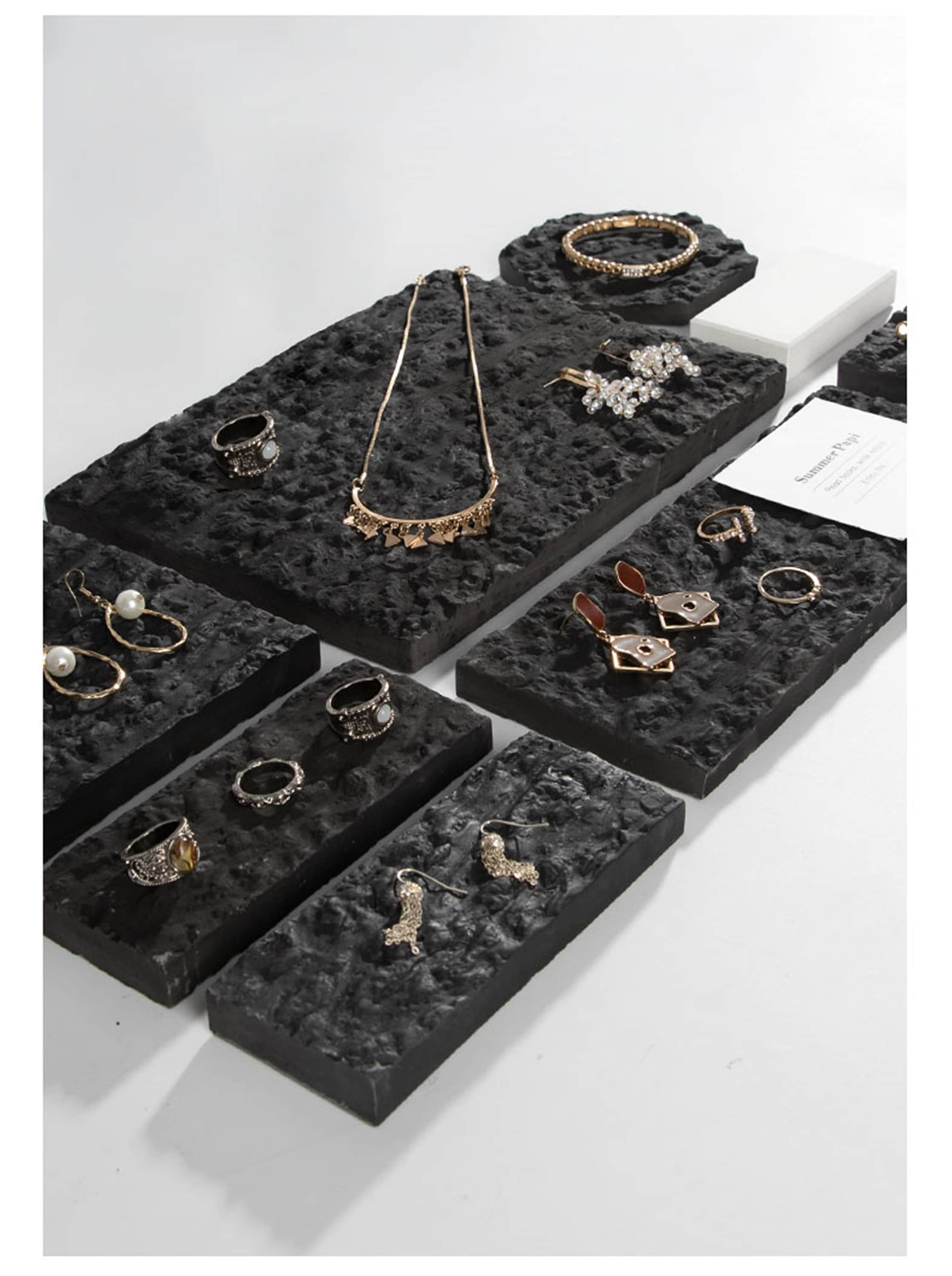 Black Rock Soil For Jewelry Display, Jewelry Display Set, Rock Jewelry Stand, Jewelry Organizer, Ring Stand, Earring Stand, Jewelry Display,