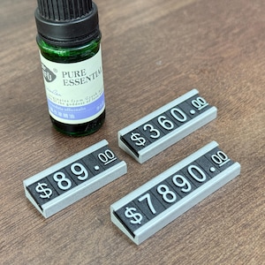Etiqueta de precio, letrero de precio, etiqueta de precio pequeña, etiqueta de precio para exhibición de joyas, soporte de mostrador, precio en dólares con números y letras, kit de bloques para tienda minorista