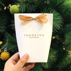 20/40x Kraft Paper Bag, Food Storage Bag, Food Packaging, Foil Letter, Thank You Gift Bag with ribbon for Wedding Birthday Xmas Party, L