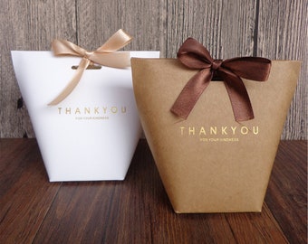 20/40x Kraft Paper Bag, Food Storage Bag, Food Packaging, Foil Letter, Thank You Gift Bag with ribbon for Wedding Birthday Xmas Party, S