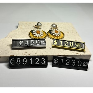 Etiqueta de precio, signo de precio, etiqueta de precio pequeña, etiqueta de precio para exhibición de joyas, soporte de mostrador, precio de número de letra en dólares, kit de bloque para tienda minorista