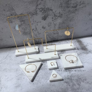 earring holder, white marble base earring holder, jewelry display, elegant jewelry display set, craft fair jewelry display, 13082