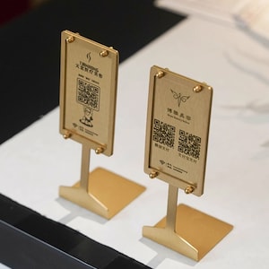 Placa de marca personalizada, suporte para nome comercial, suporte para logotipo, suporte para código QR personalizado, nome do produto, etiqueta de preço, placa de preço,