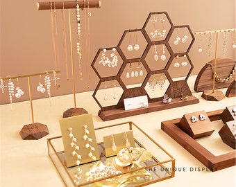 Walnut Wood Jewelry Display Stand: Minimalist Earring & Necklace Holder