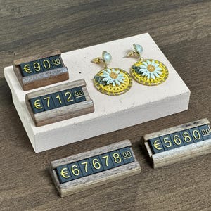 Etiqueta de precio, letrero de precio, etiqueta de precio pequeña, etiqueta de precio para exhibición de joyas, soporte de mostrador, precio en dólares con números y letras, letrero de euro, letrero de precio en euros
