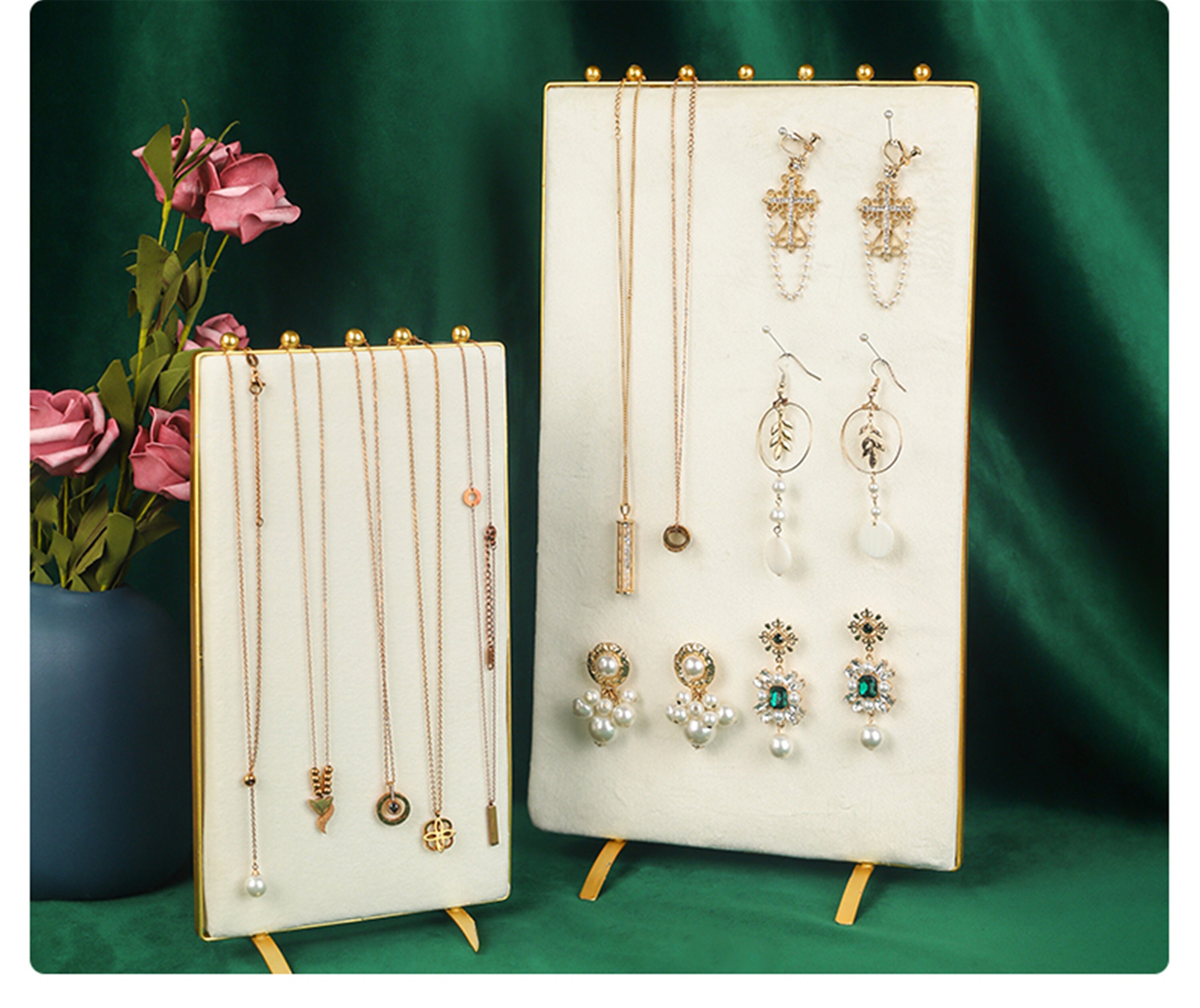 Codant Collana in velluto bianco alto da 14 pollici e espositori per orecchini per la vendita, espositori pieghevoli per gioielli per spettacoli (set di 8