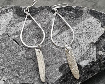 Silver Leaf Print Dangle Earrings