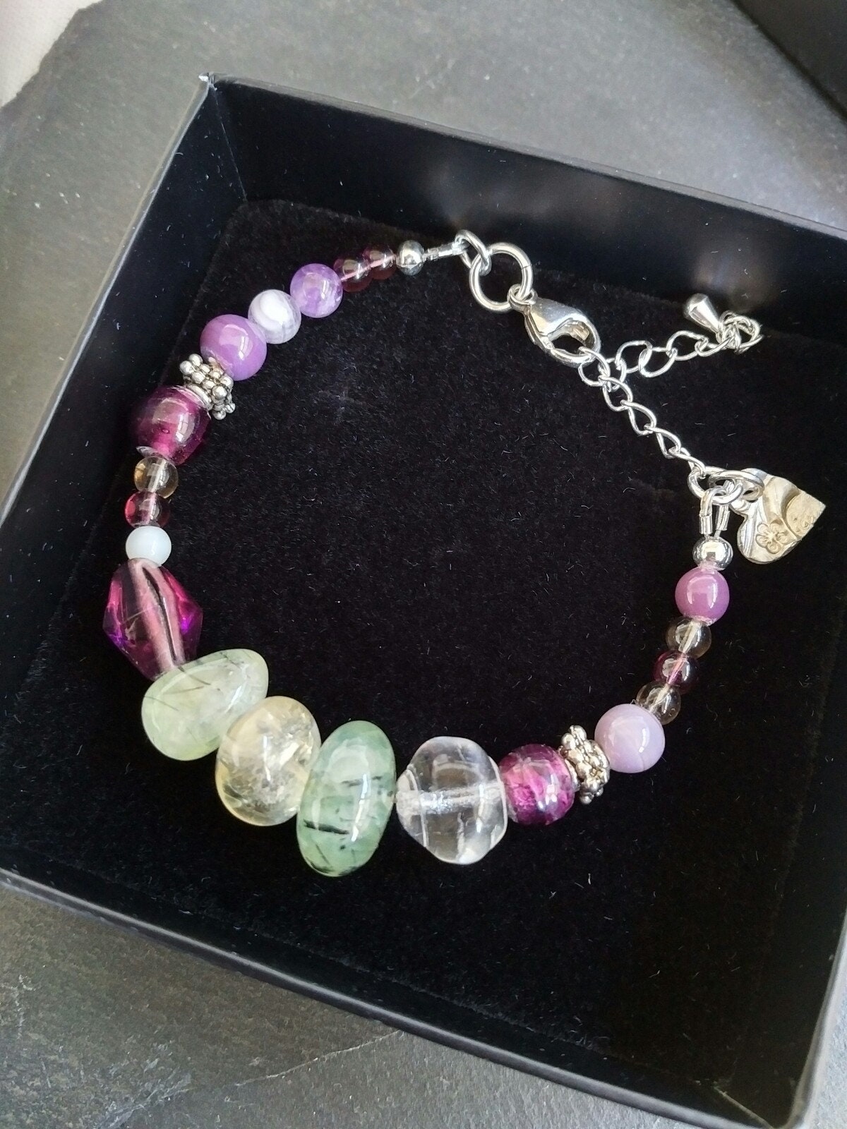 Gemstone Crystal Fine Silver Charm Bracelet - Etsy