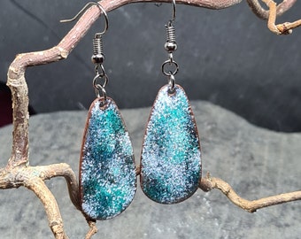 Hammered copper enamelled Snowstorm earrings