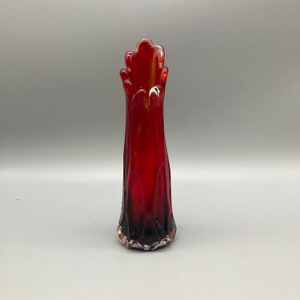 Ruby Red Swung Glass Finger Vase Mid Century Art Glass 9&quot; Tall