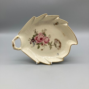 1940s Royal Copenhagen &#39;Frijsenborg&#39; Leaf Shaped Floral Porcelain Dish Made in Denmark