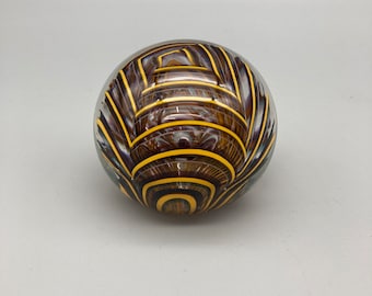 Liskeard Glass Cornish Art Glass Geometric Yellow and Brown Collectable Vintage Paperweight