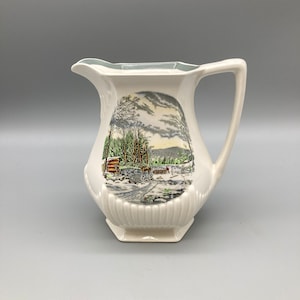 Wm Adams & Sons &#39;Old Winter Scenes&#39; English Ironstone Large Jug or Pitcher Vintage Pottery