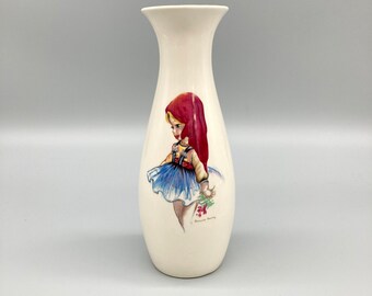 J H Weatherby & Sons Brownie Downing 8" Ceramics Vase Girl with Red Scarf 1960s