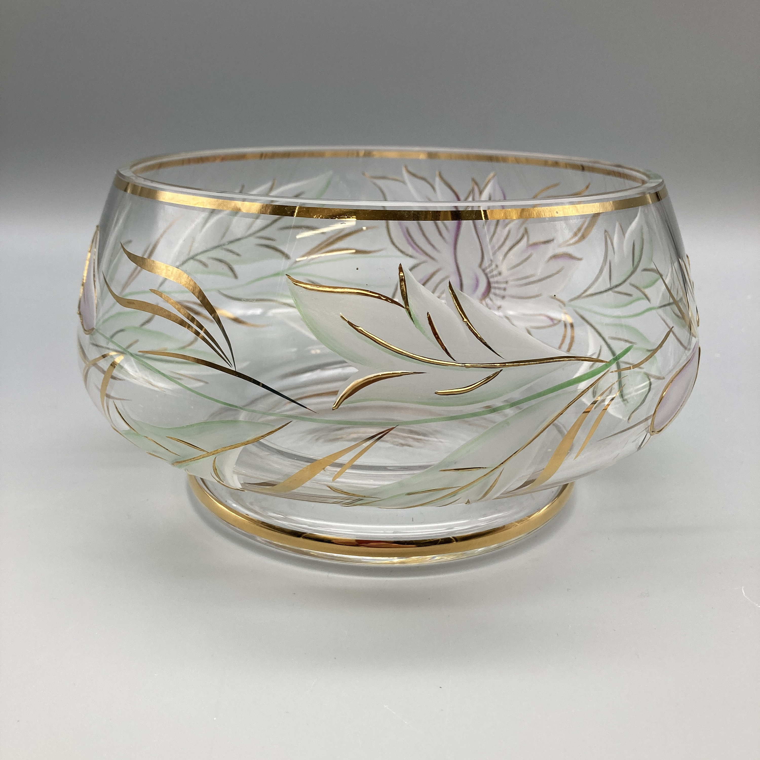 金箔の鉛クリスタルボウル、花柄の手描きヴィンテージガラス皿 - Etsy