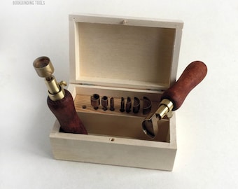 Brass Circle Gouges – Set of 4 + Brass Semi-circle Gouges – Set of 5 - Bookbinding tools