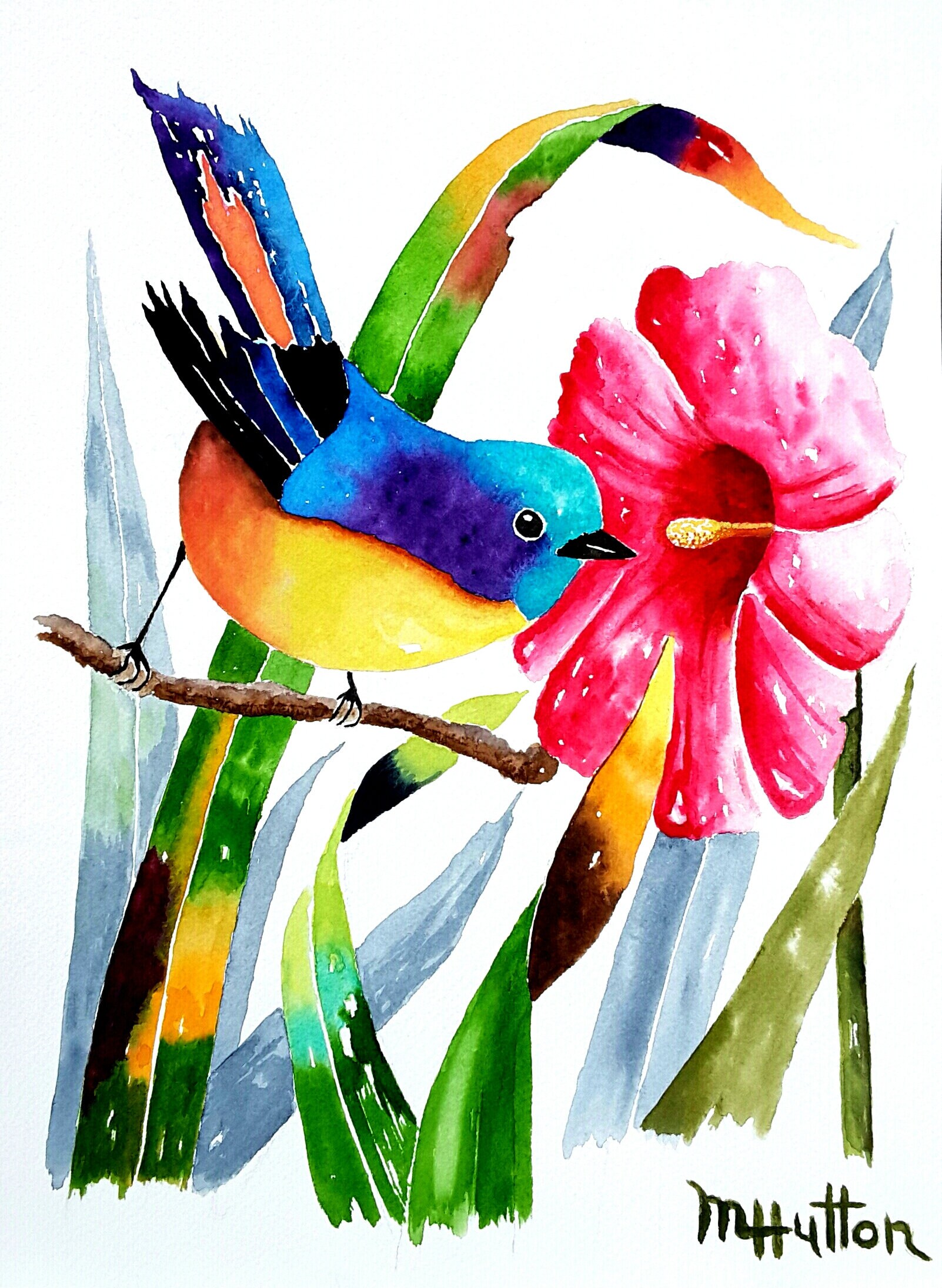 Download Original Watercolor Bird Painting Birds Flowers Bird | Etsy