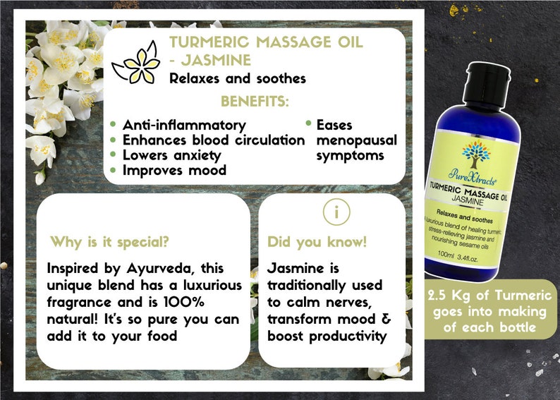 TURMERIC Massage Oil With Jasmine Arthritis Aches & Pains Etsy