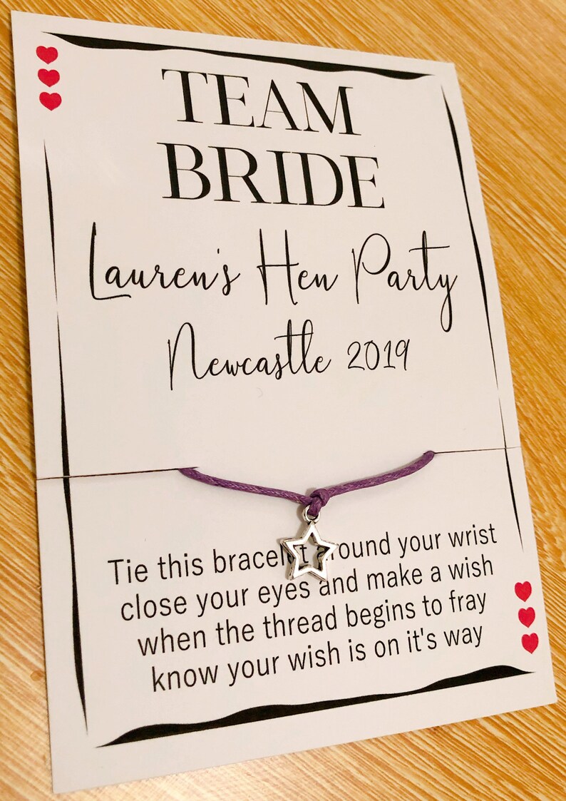 Wish Bracelet Hen Party Hen Party Favour Hen Do Personalised Bridesmaid Gift Wedding Bridal Party Personalised Wish Bracelet Wedding Gift