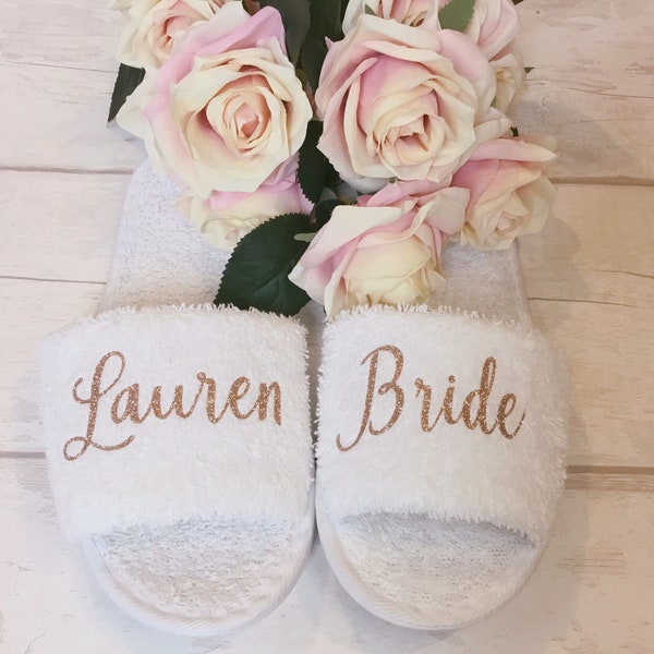 Personalised Wedding Day Slippers for Bridesmaids, Wedding Party, Hen Party, Bridal Party