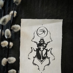 Scarab - screen printed patch with black ink on cream-white canvas - ca. 14,5 x10 cm