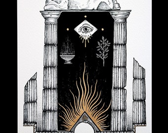 The Oracle - Art print with hand embellished golden highlights