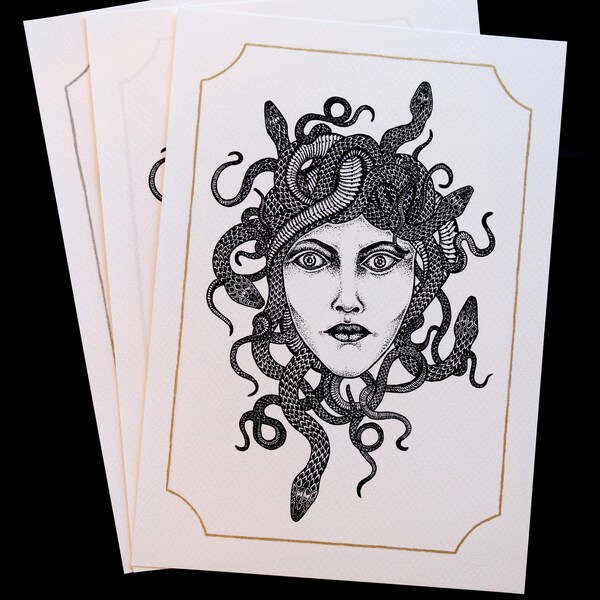 Cabeza de Medusa - Impresión artística - Opciones embellecidas a mano disponibles - Ilustración mitológica